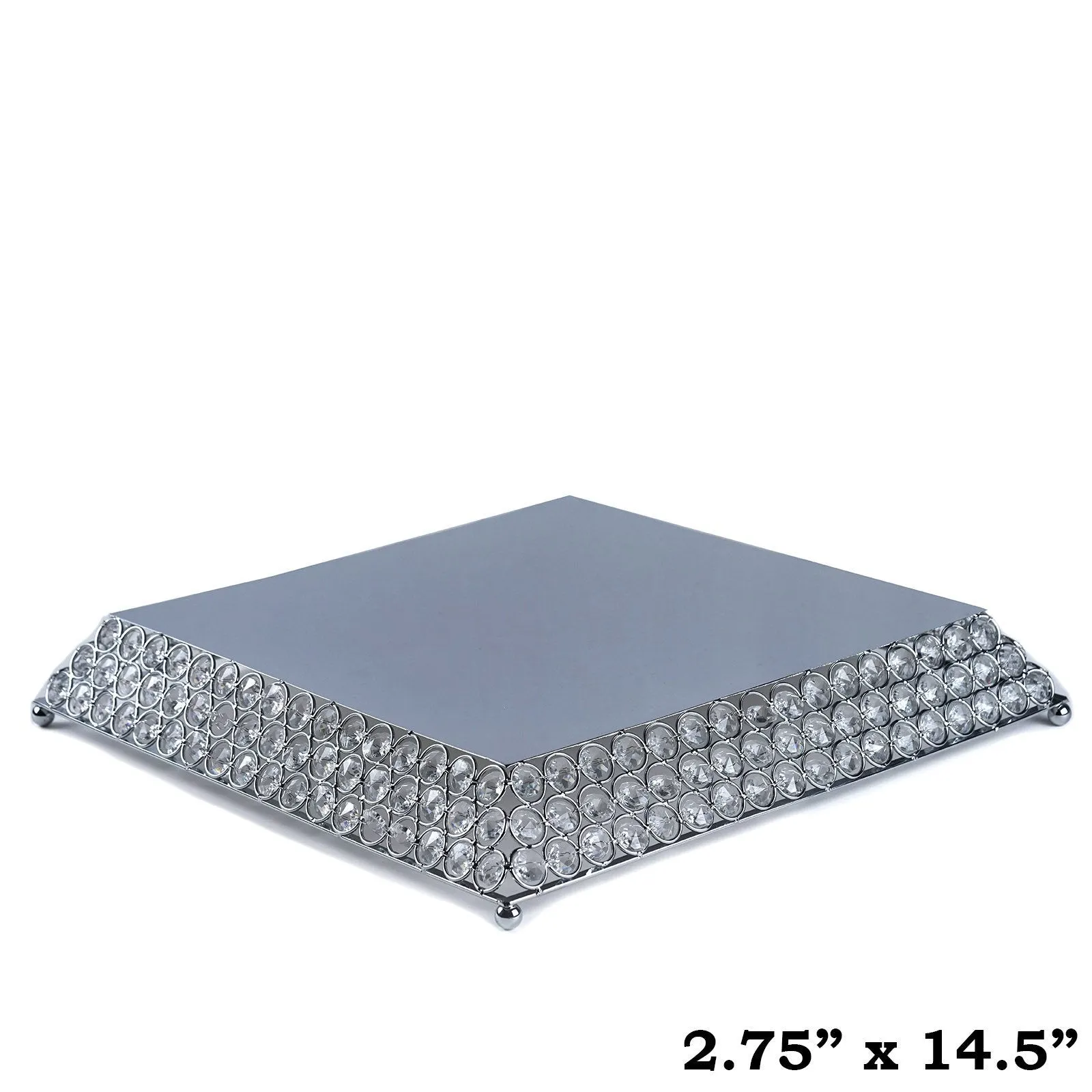15" Bejeweled Silver Flat Crystal Beaded Stainless Steel Chandelier Wedding Riser Cake Stand