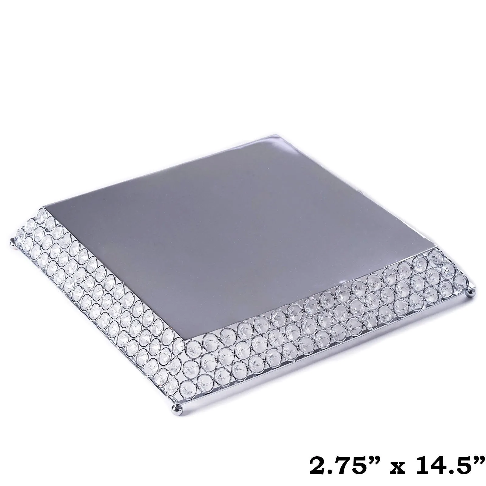 15" Bejeweled Silver Flat Crystal Beaded Stainless Steel Chandelier Wedding Riser Cake Stand
