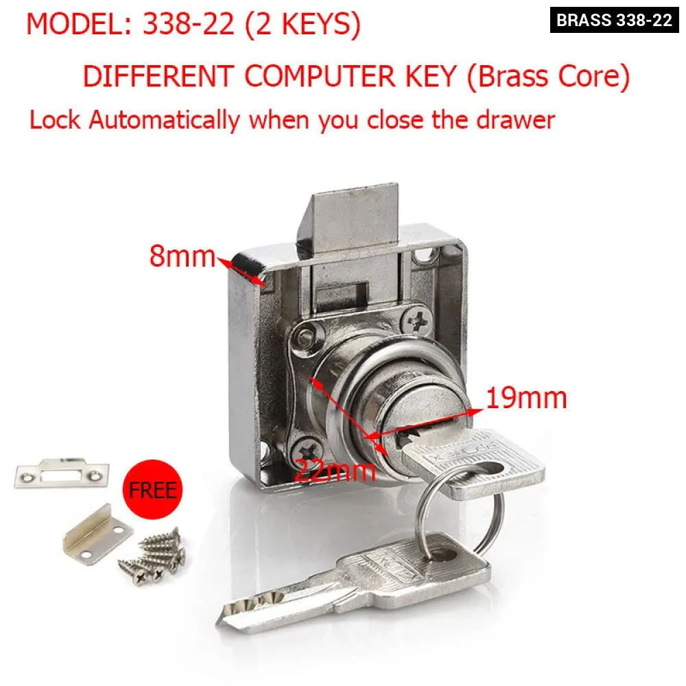 2 Key Drawer Lock for Furniture Cabinets