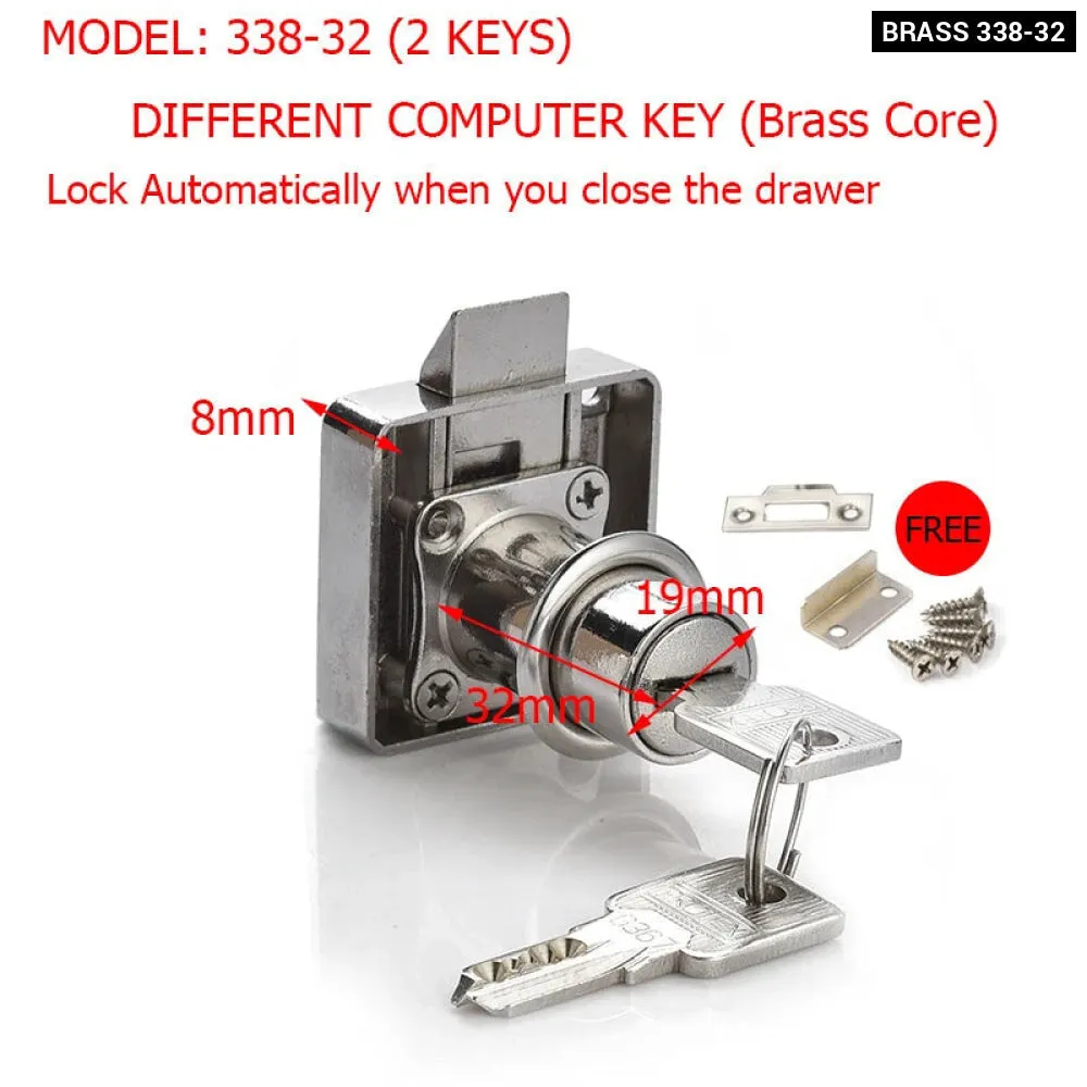 2 Key Drawer Lock for Furniture Cabinets