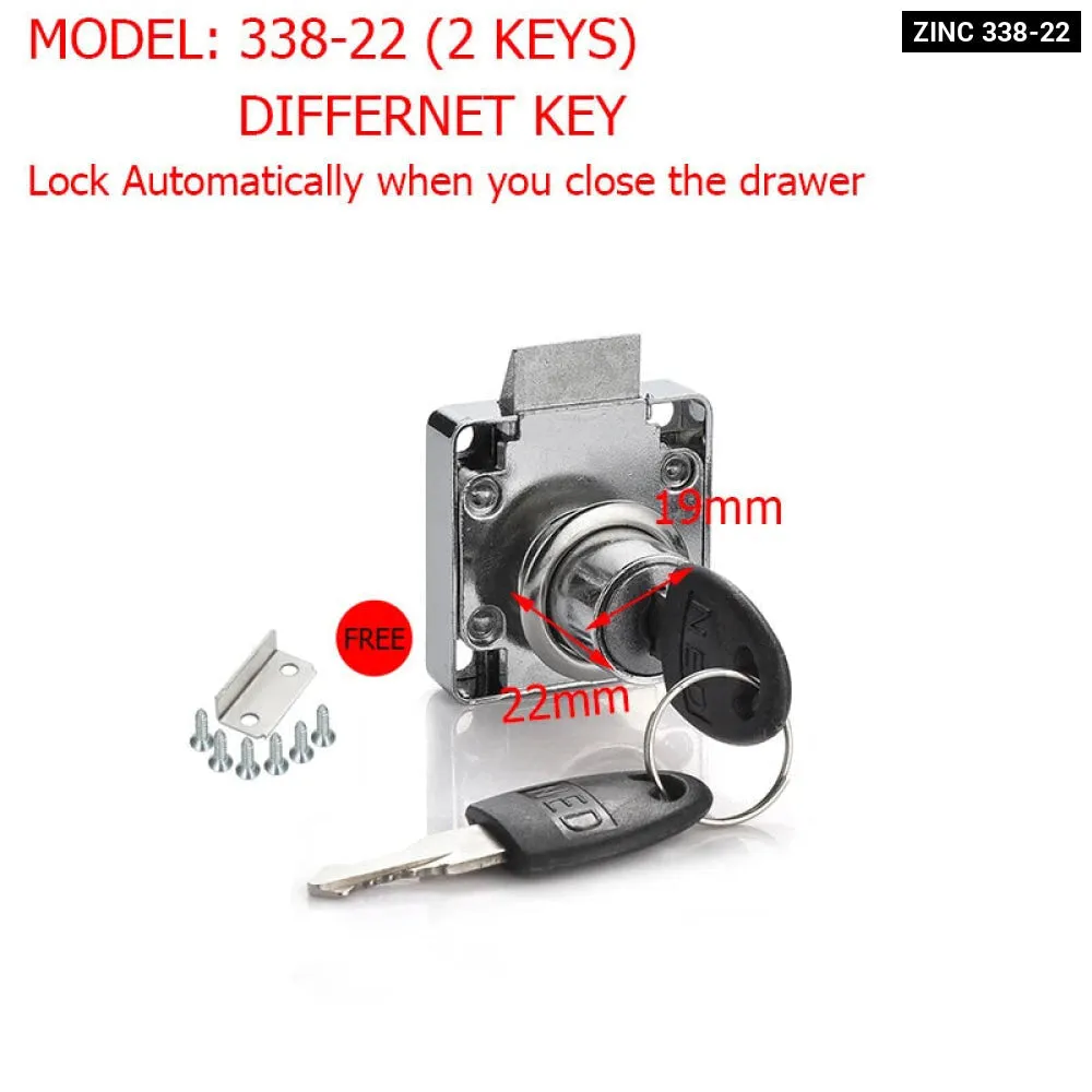 2 Key Drawer Lock for Furniture Cabinets