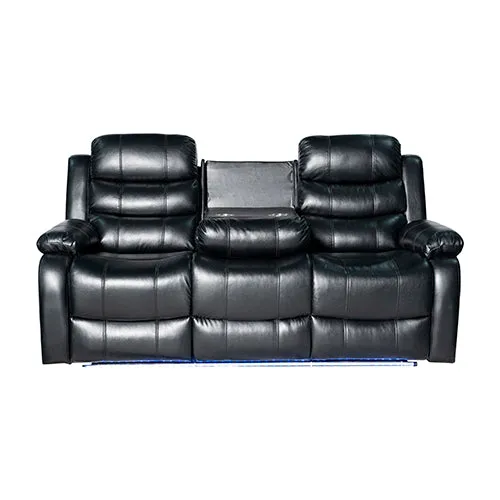 3-2 Seater Recliner Sofa | Finest Black Leatherette | Feature Console | LED Light | Ultra Cushioned