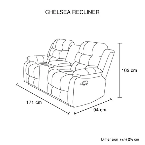 3-2 Seater Recliner Sofa | Finest Black Leatherette | Feature Console | LED Light | Ultra Cushioned