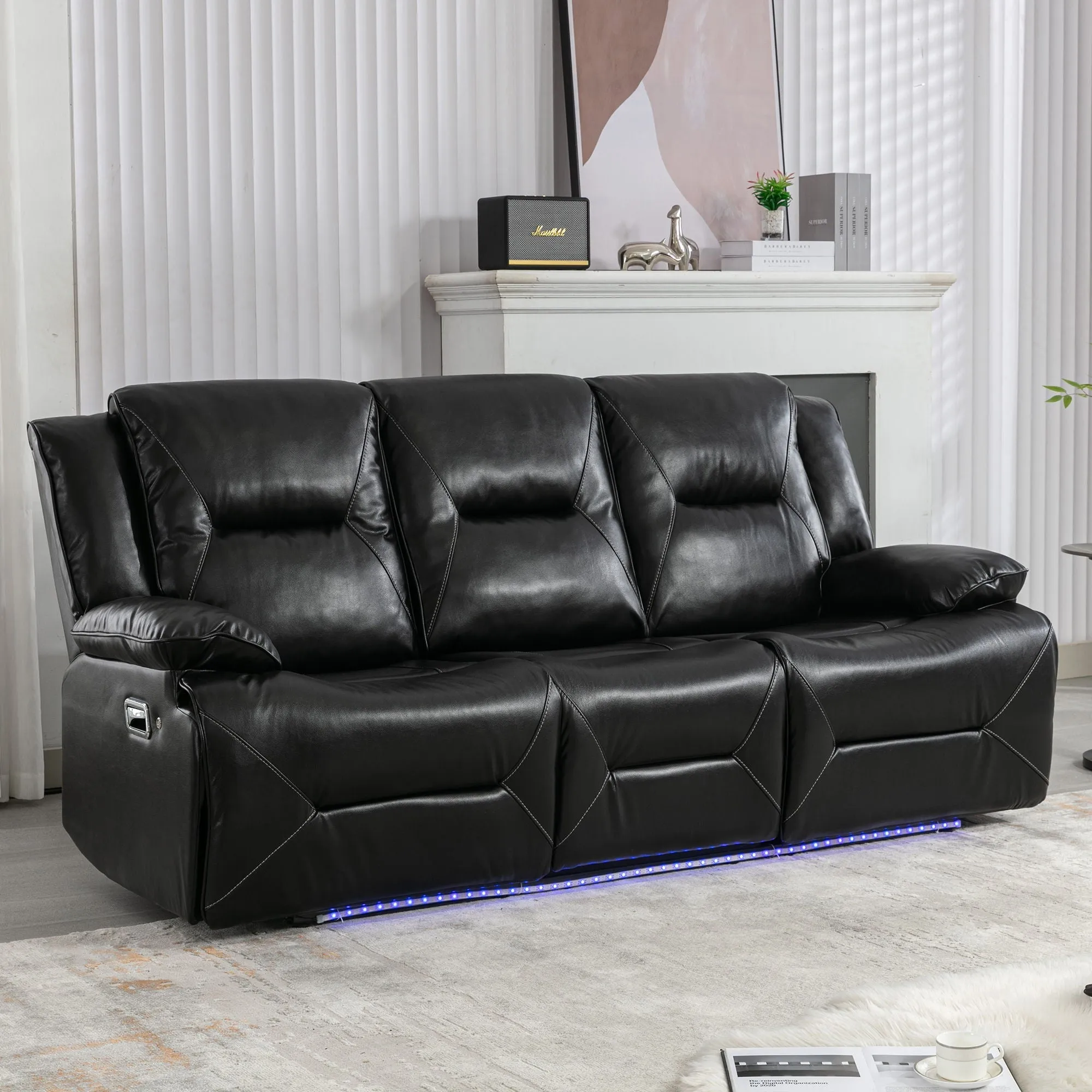 3 Seater Home Theater Recliner Manual Recliner Chair With A Led Light Strip Two Built-In Cup Holders For Living Room by Couch.com