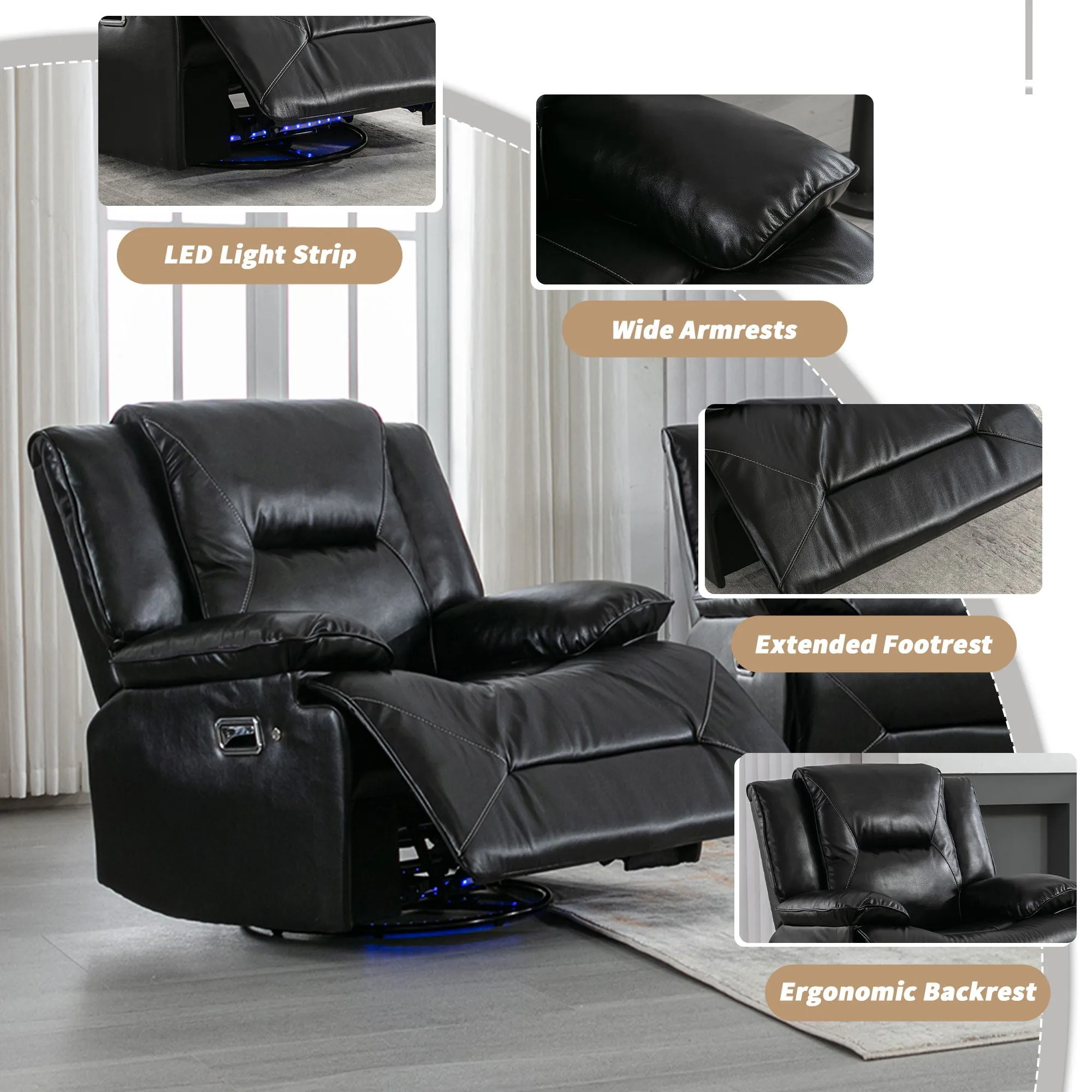 3 Seater Home Theater Recliner Manual Recliner Chair With A Led Light Strip Two Built-In Cup Holders For Living Room by Couch.com