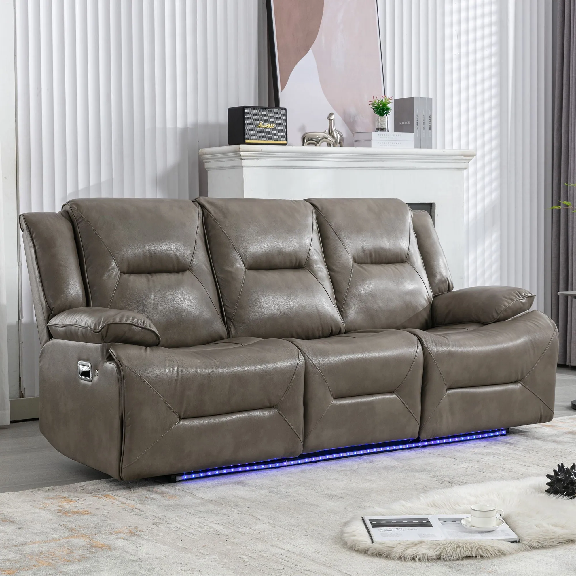 3 Seater Home Theater Recliner Manual Recliner Chair With A Led Light Strip Two Built-In Cup Holders For Living Room by Couch.com