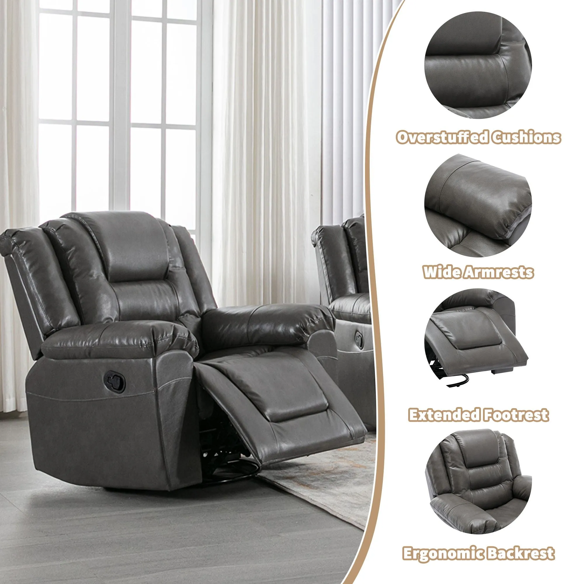 360 Swivel And Rocking Home Theater Recliner Manual Recliner Chair With Wide Armrest For Living Room by Couch.com