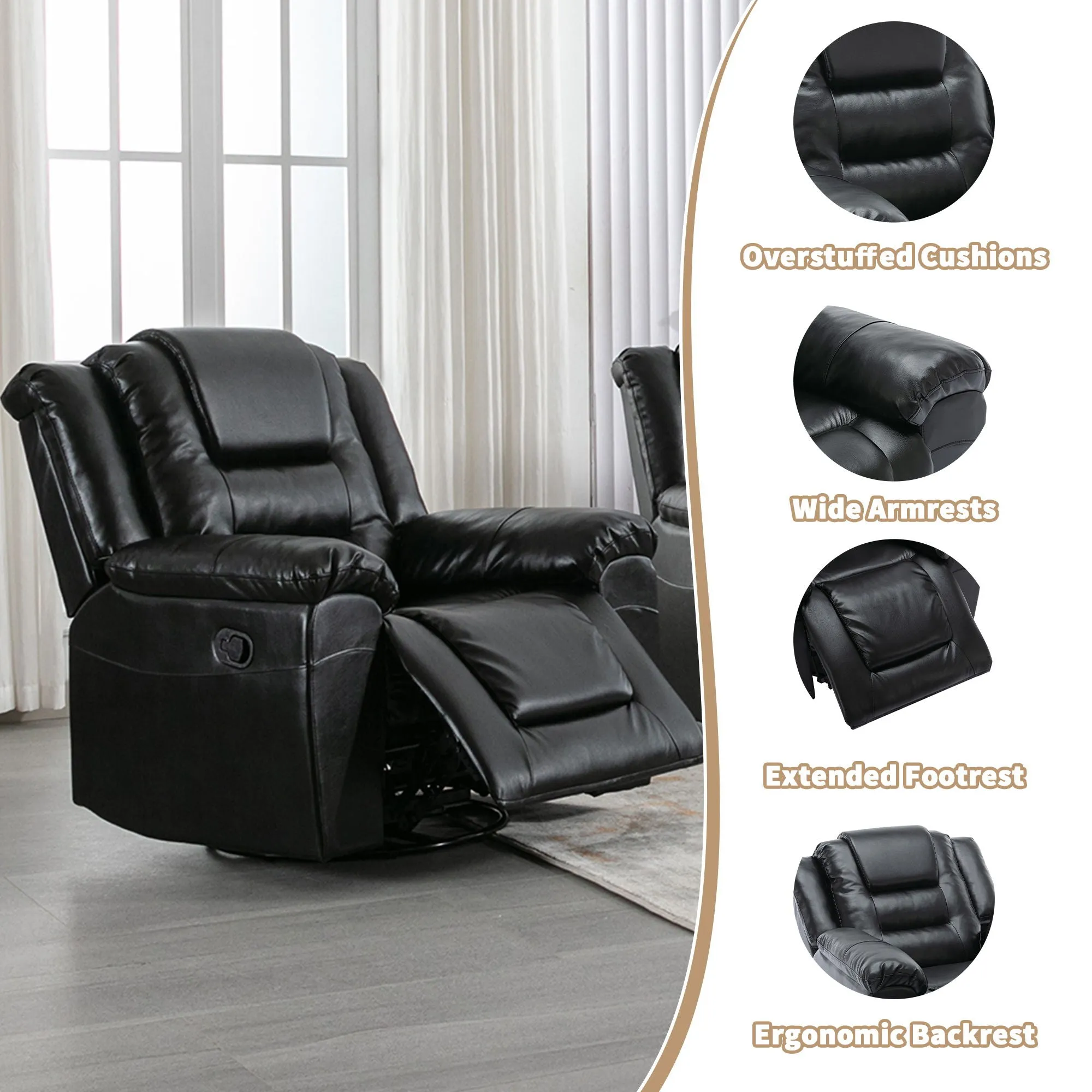 360 Swivel And Rocking Home Theater Recliner Manual Recliner Chair With Wide Armrest For Living Room by Couch.com