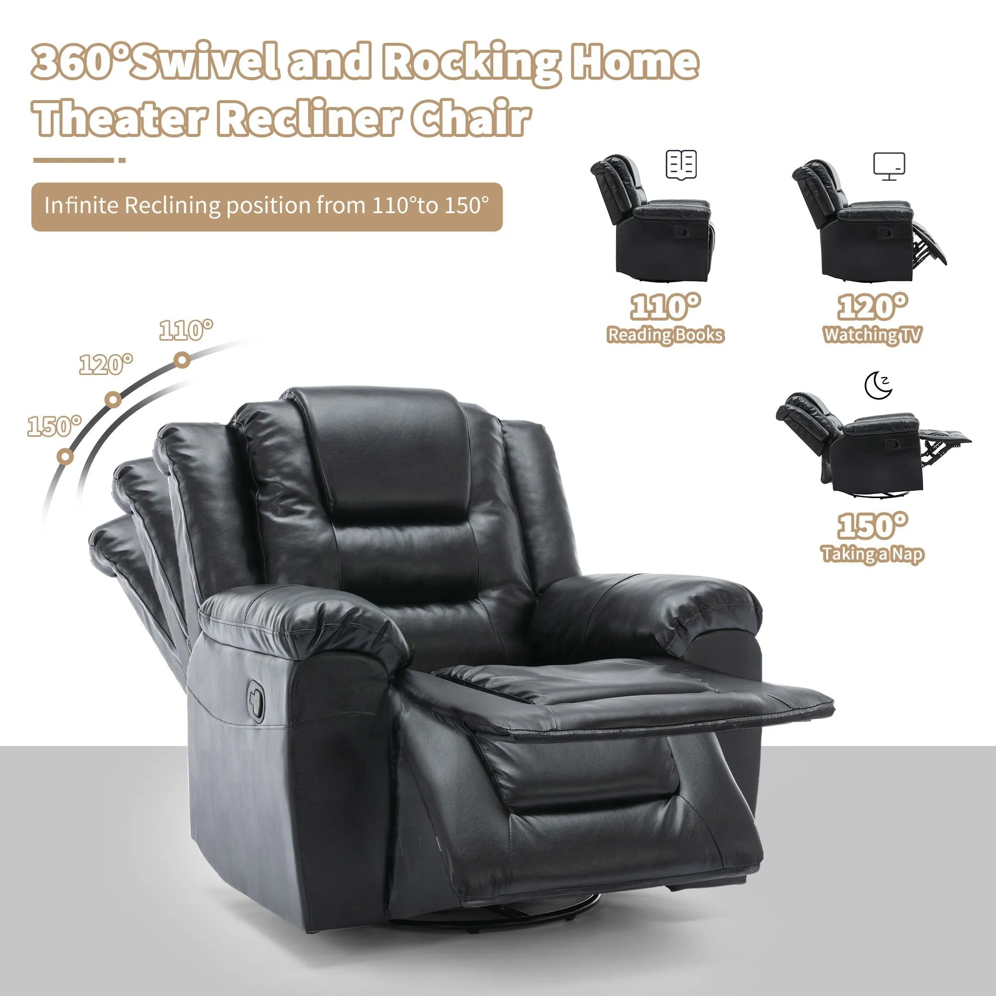 360 Swivel And Rocking Home Theater Recliner Manual Recliner Chair With Wide Armrest For Living Room by Couch.com