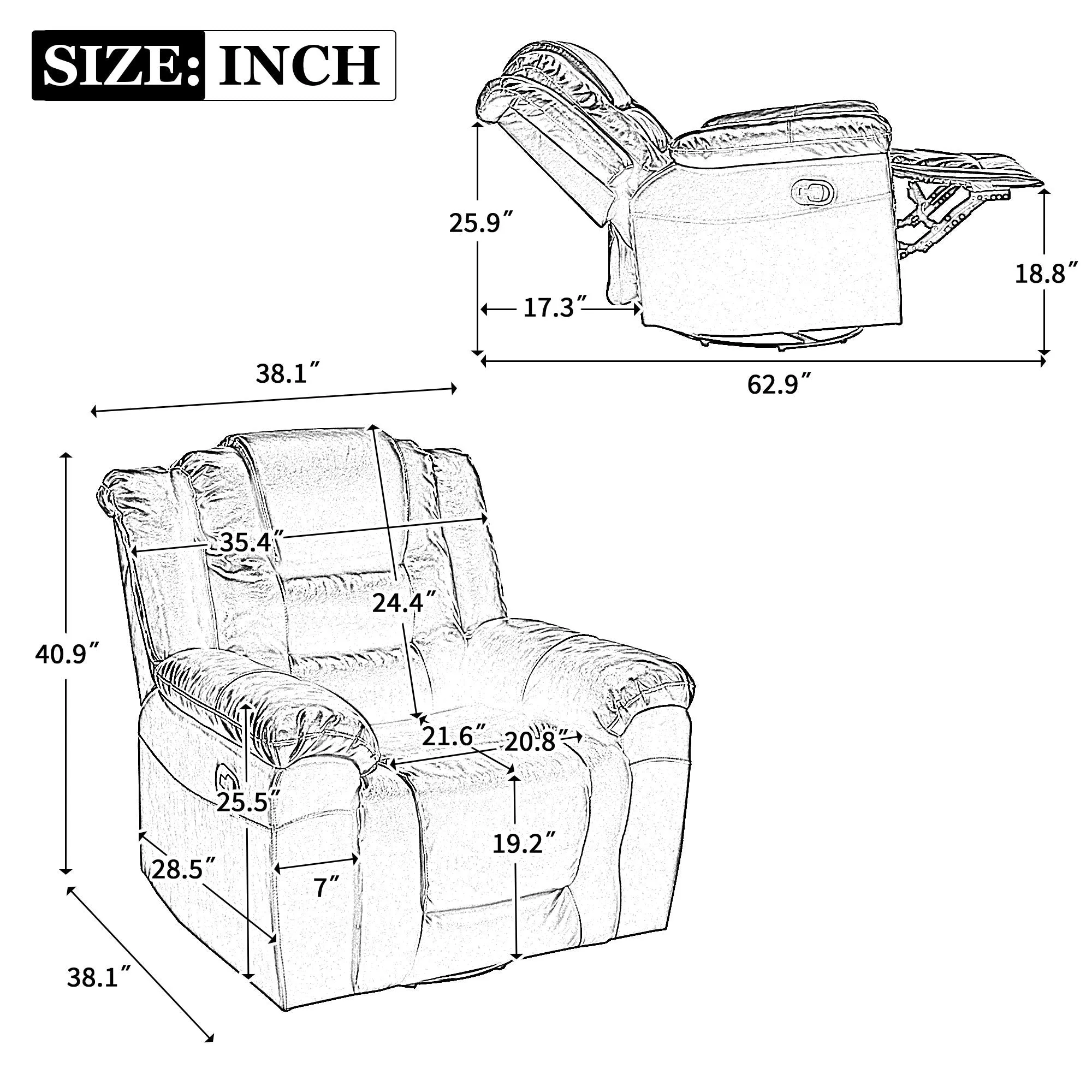 360 Swivel And Rocking Home Theater Recliner Manual Recliner Chair With Wide Armrest For Living Room by Couch.com
