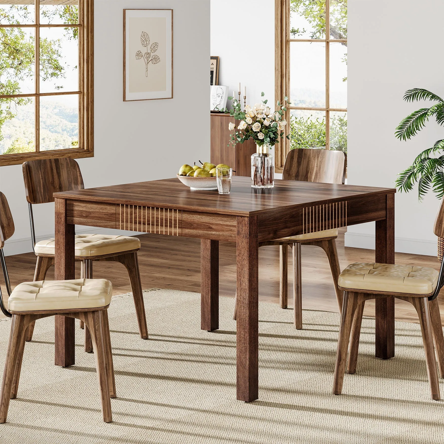 39" Dining Table, Square Kitchen Table Writing Table with 4 drawers