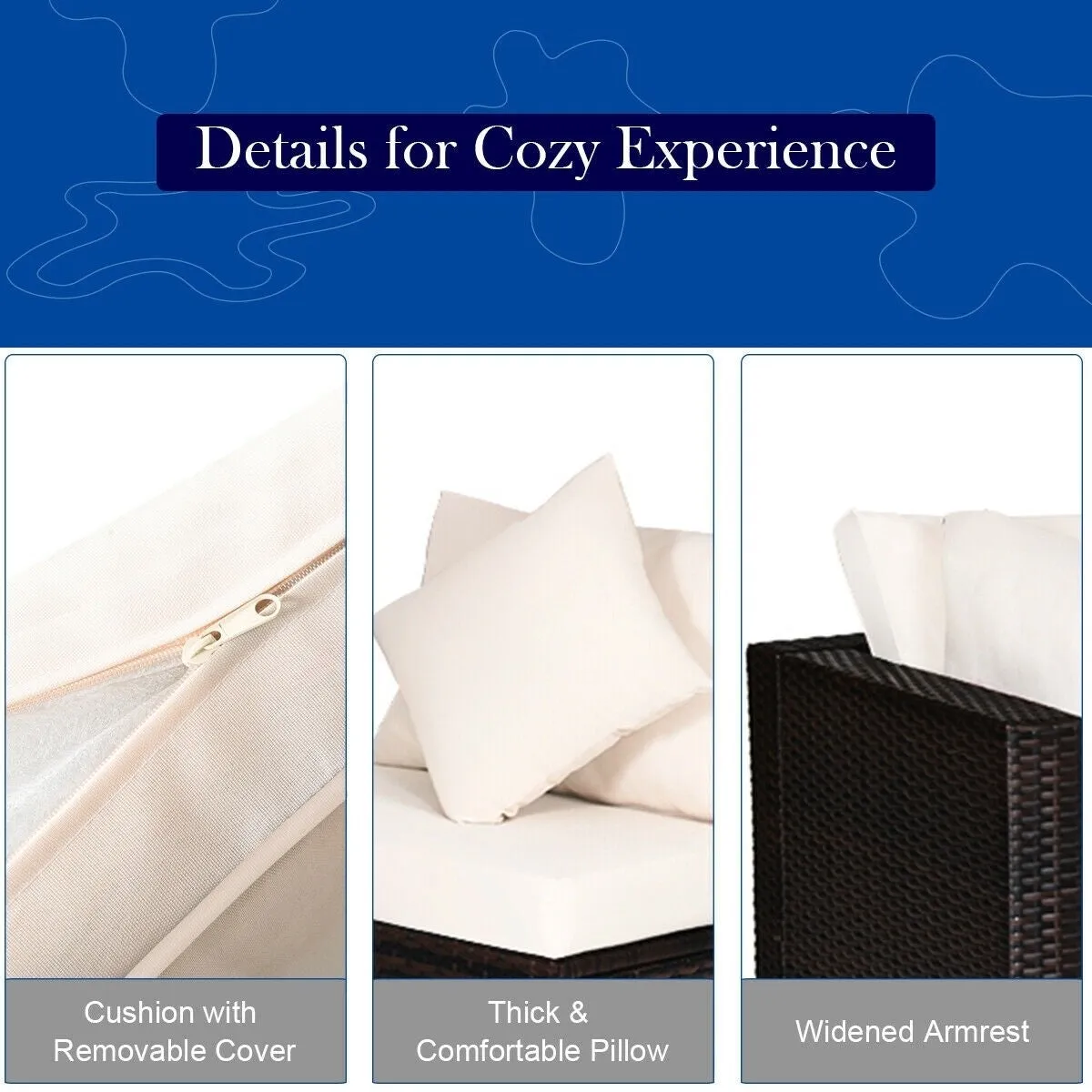 4pc Wicker Rattan Patio Cushioned Sofa Set - White