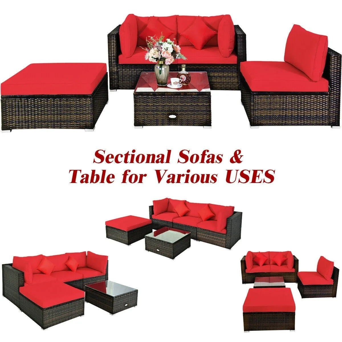 5pc Patio Rattan Conversation Set - Red