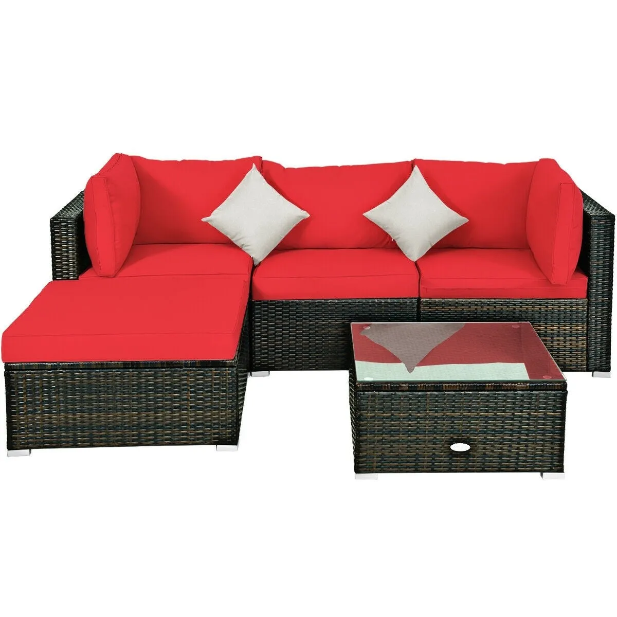 5pc Patio Rattan Conversation Set - Red