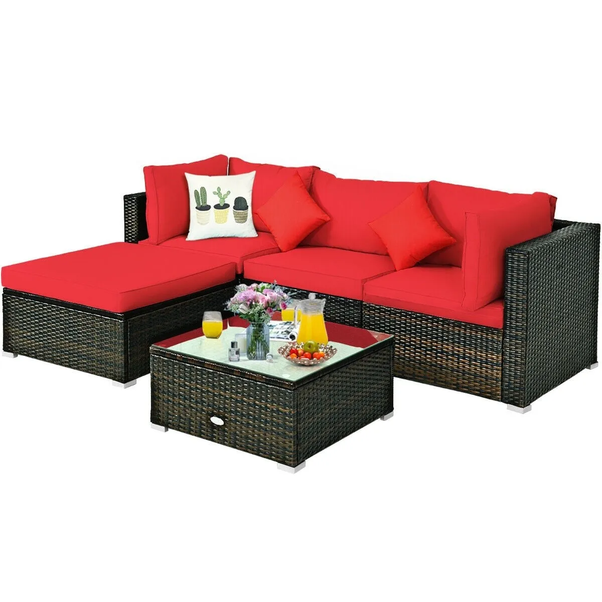 5pc Patio Rattan Conversation Set - Red