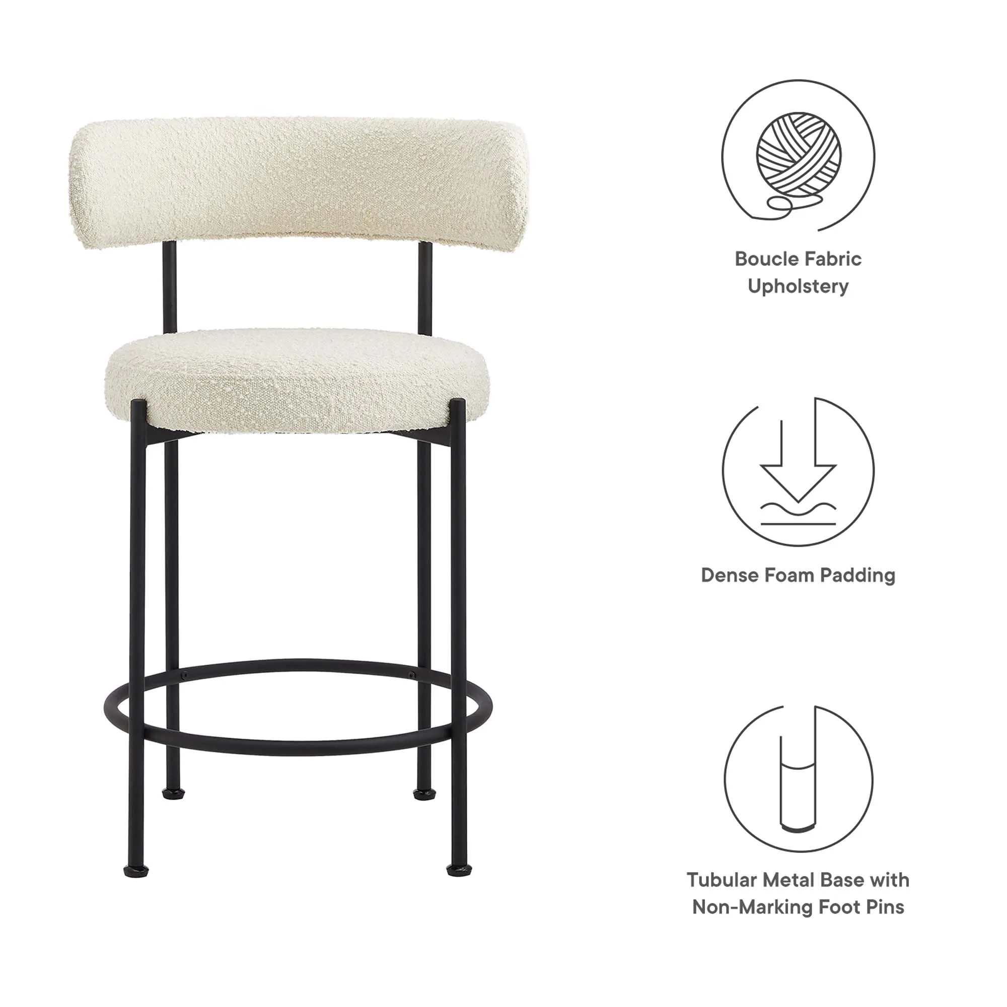 Albie Boucle Fabric Counter Stools - Set of 2 by Modway