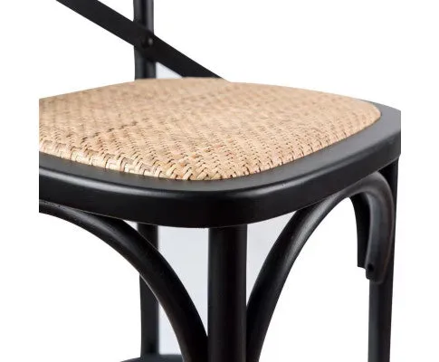 Aster 2pc Crossback Bar Stools Dining Chair Solid Birch Timber Rattan Seat Black