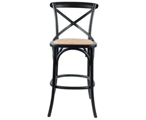 Aster 2pc Crossback Bar Stools Dining Chair Solid Birch Timber Rattan Seat Black