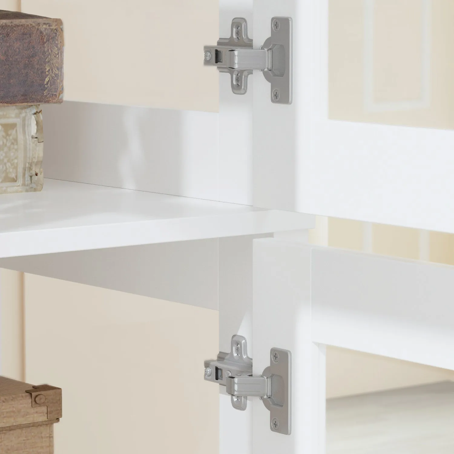 Bookshelf 4-Storey Storage Stand Storage Cabinet Bookcase Display Cabinet with Tempered Glass Doors