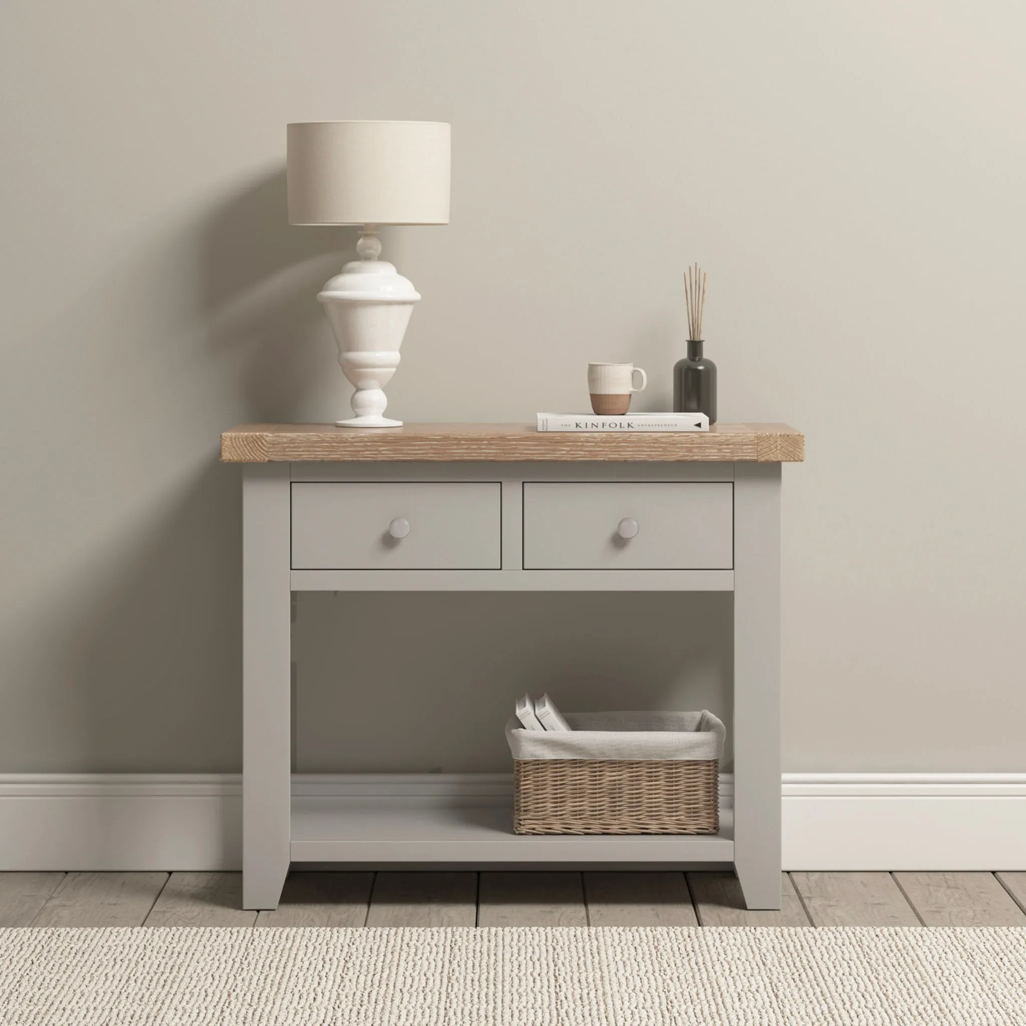 Burford 2 Drawers Console Table in Pebble Grey