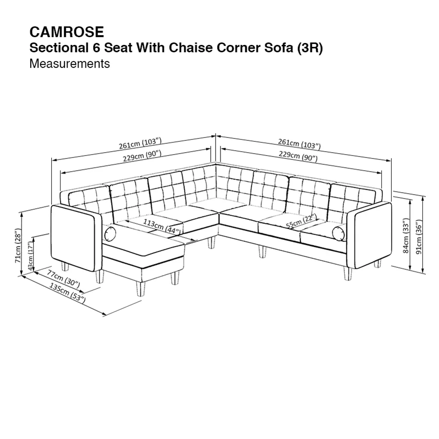 Camrose Sectional 6 Seat Corner with Chaise (3R) Sofa