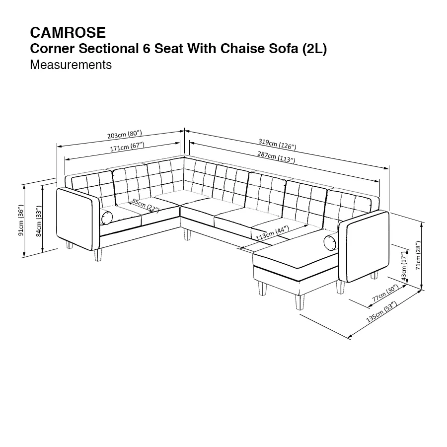 Camrose Sectional 6 Seat with Chaise (2R) Sofa