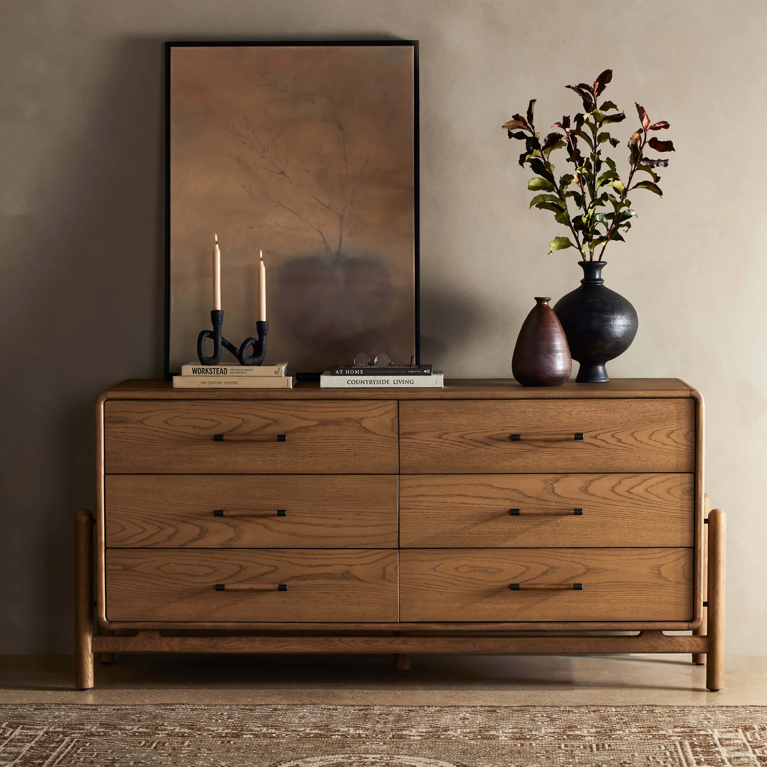 Caroline 6 Drawer Dresser, Smoked Oak