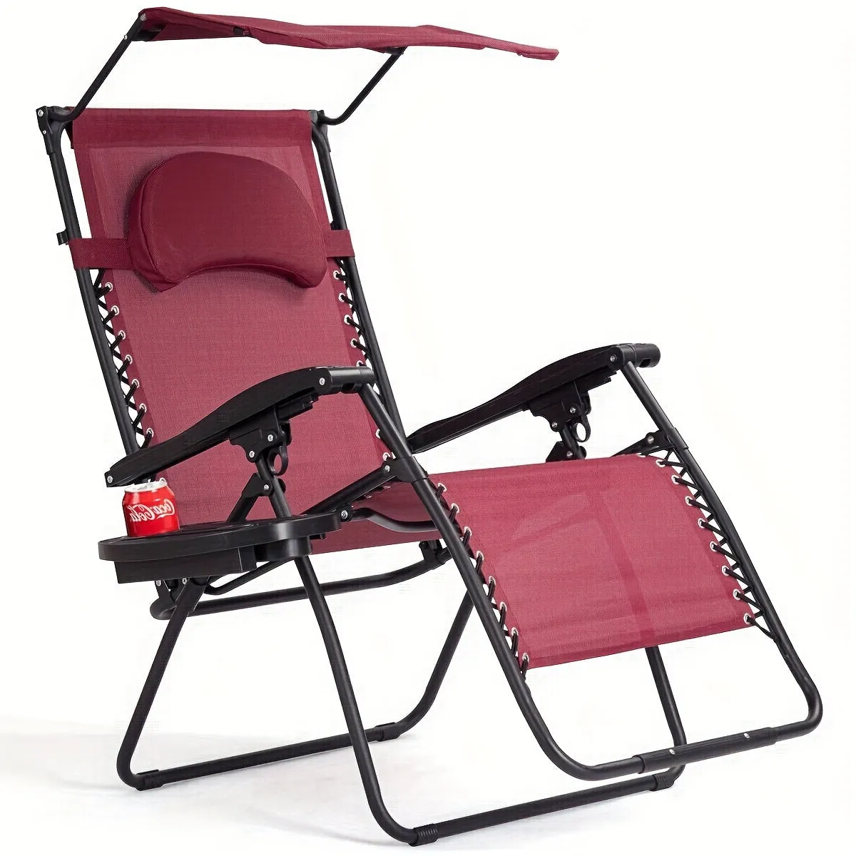 Costway Folding Recliner Zero Gravity Lounge Chair W/ Shade Canopy Cup Holder Wine