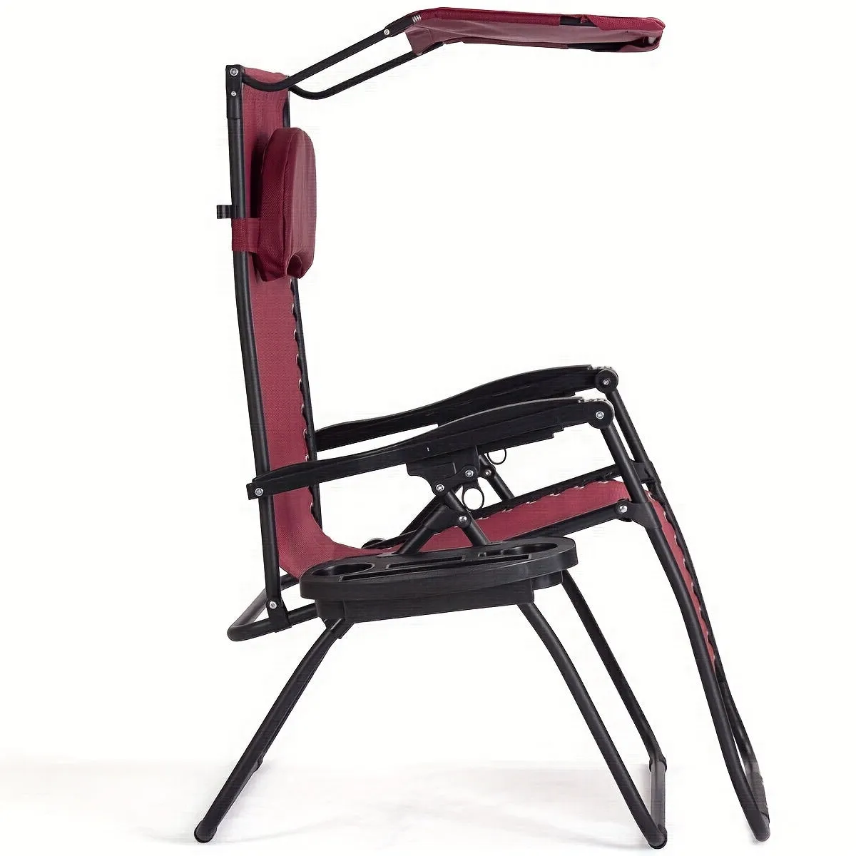 Costway Folding Recliner Zero Gravity Lounge Chair W/ Shade Canopy Cup Holder Wine