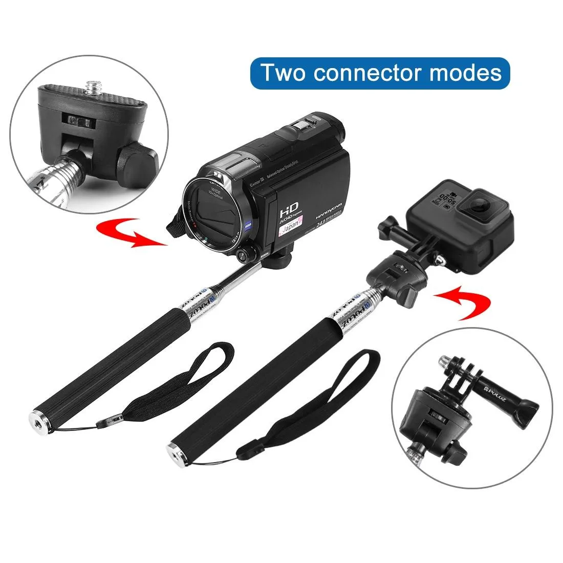 Extendable Selfie Monopod for Action Cameras - 22.5-80cm Length