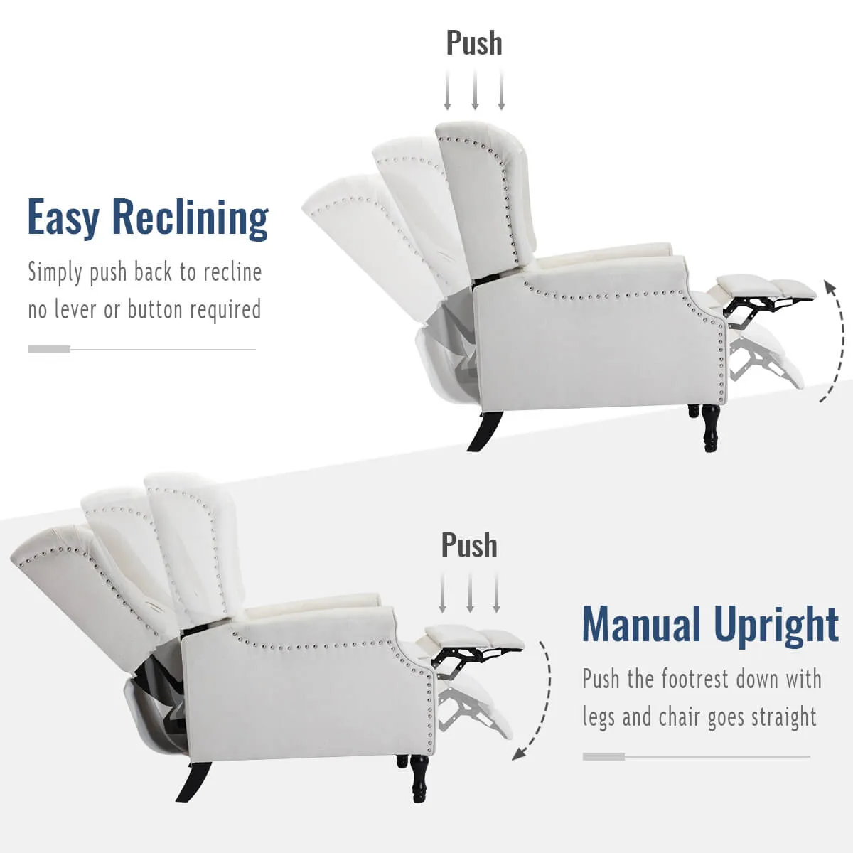 Fabric Pushback Manual Recliner Chair for Living Room Beige