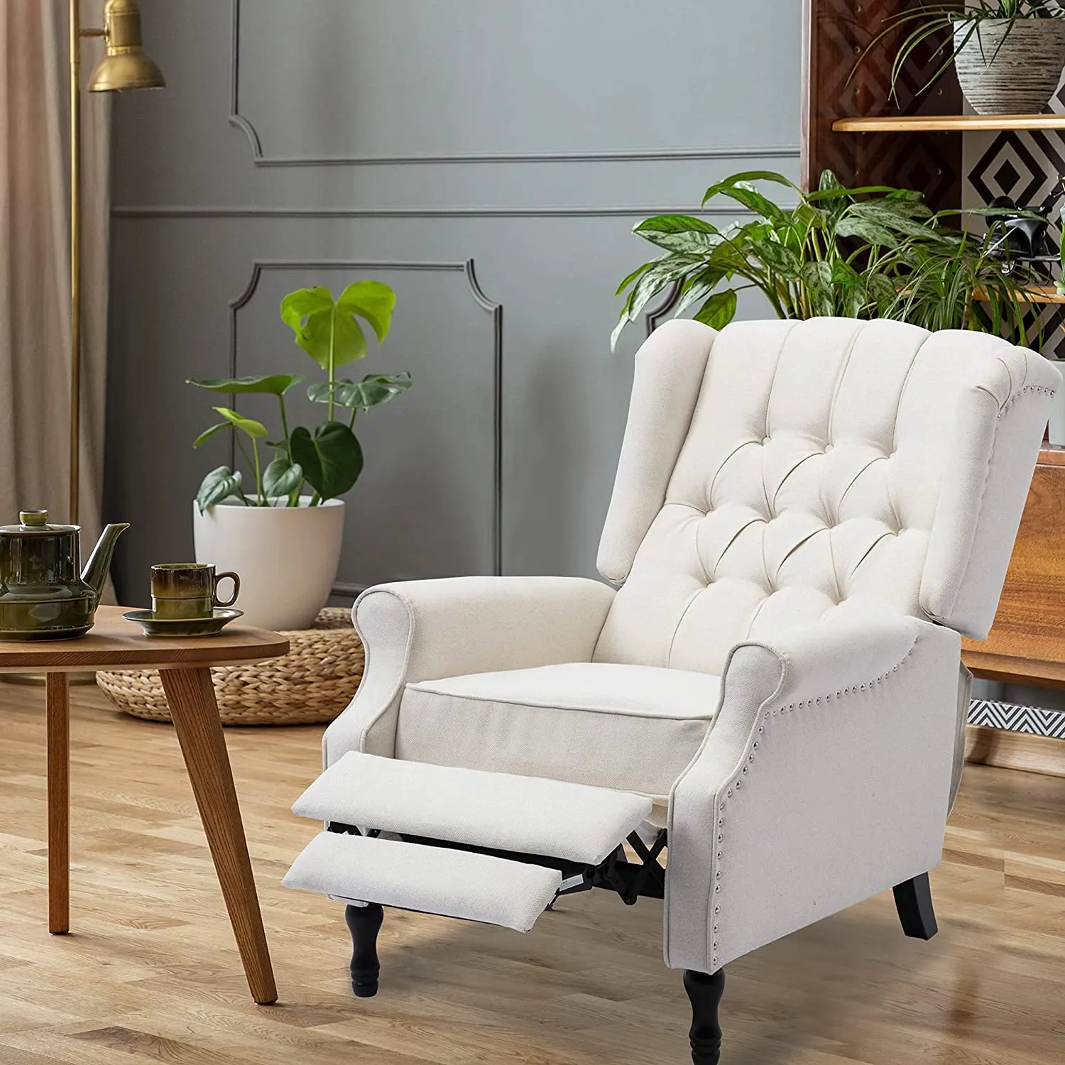 Fabric Pushback Manual Recliner Chair for Living Room Beige