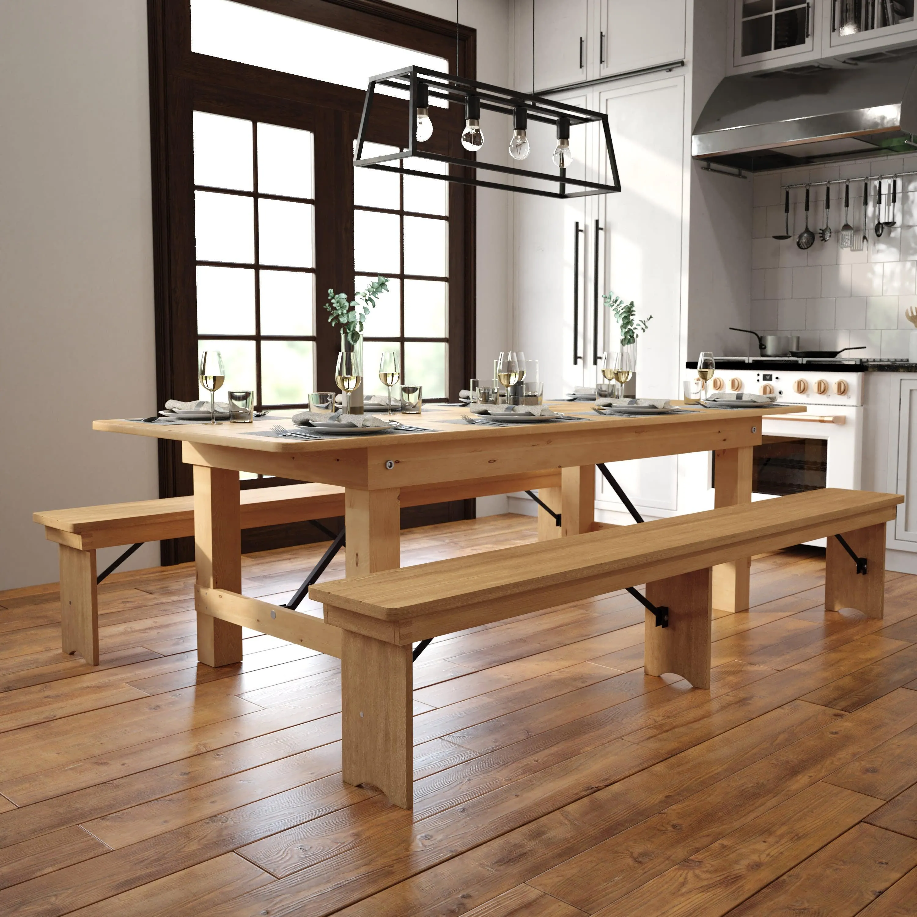 HERCULES Series 8' x 40" Solid Pine Folding Farm Table