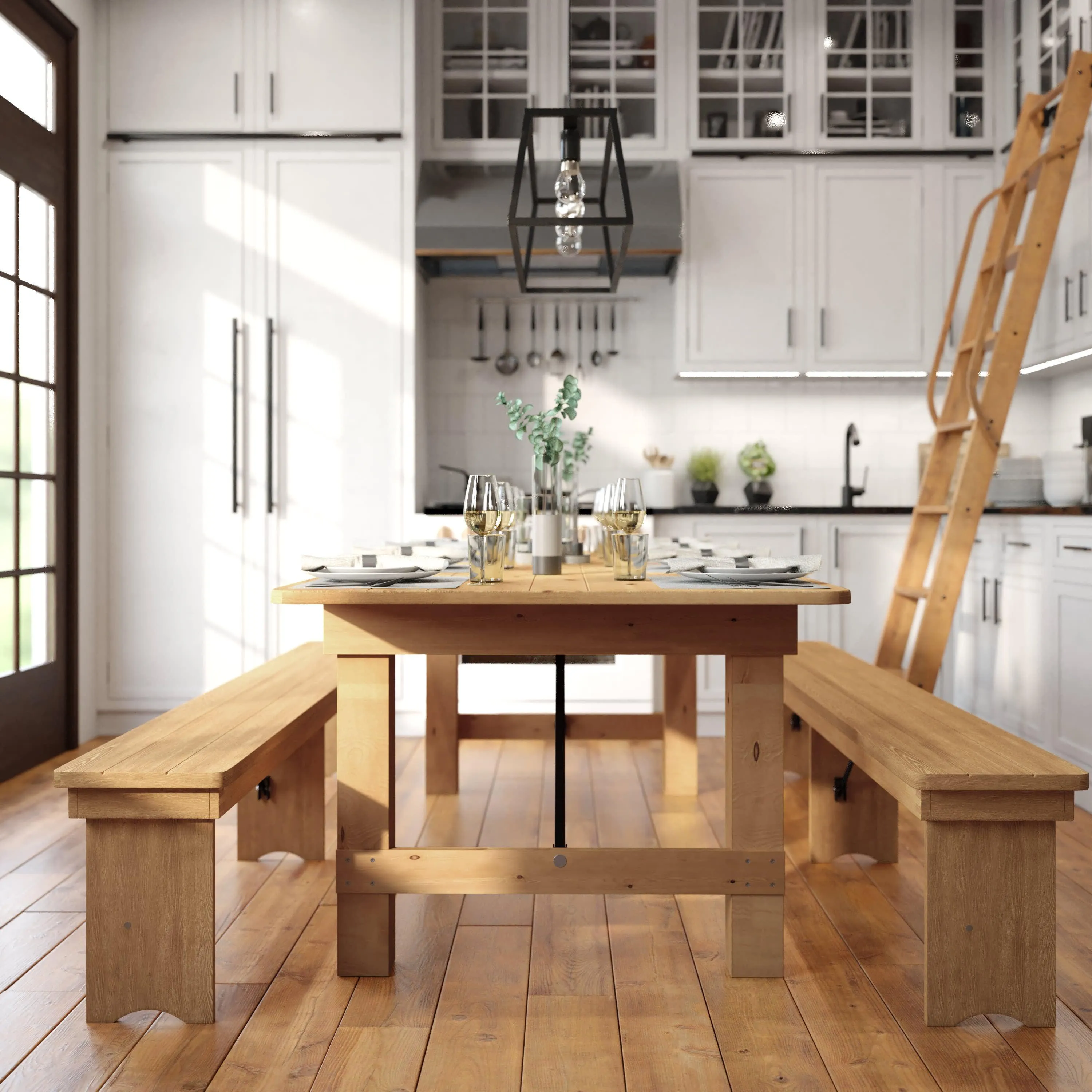 HERCULES Series 8' x 40" Solid Pine Folding Farm Table