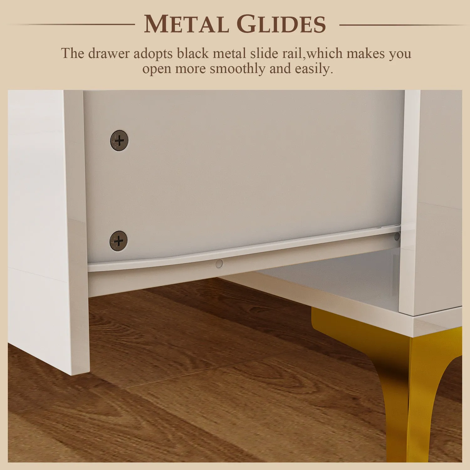 High Gloss 5-Drawer Dresser Freestanding Cabinet with Ample Storage