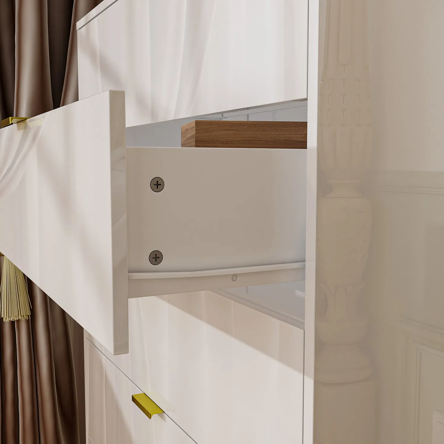 High Gloss 5-Drawer Dresser Freestanding Cabinet with Ample Storage