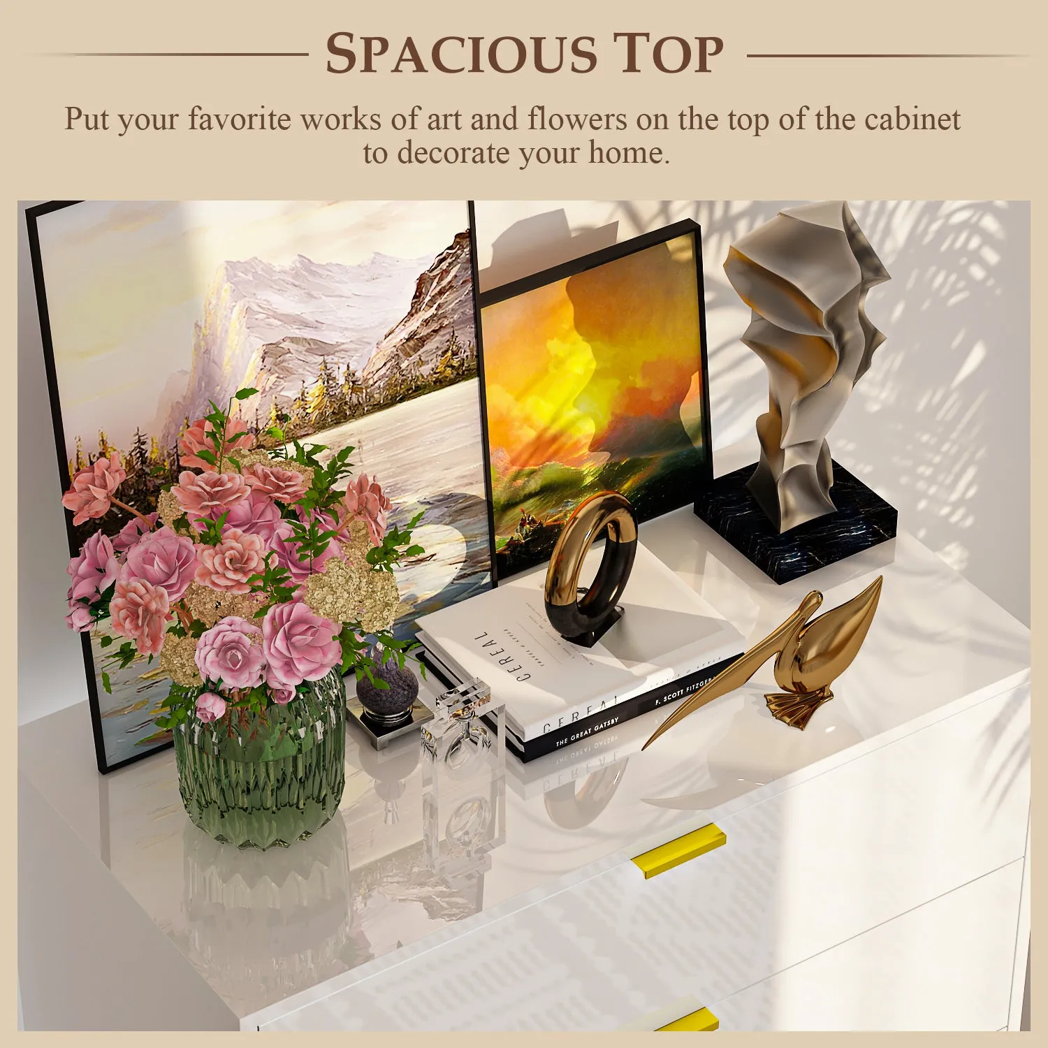 High Gloss 5-Drawer Dresser Freestanding Cabinet with Ample Storage