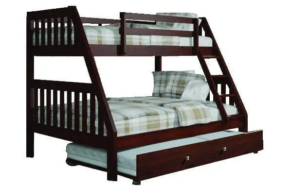 Ian Modern Dark Wood Twin over Full Bunk Bed with Trundle