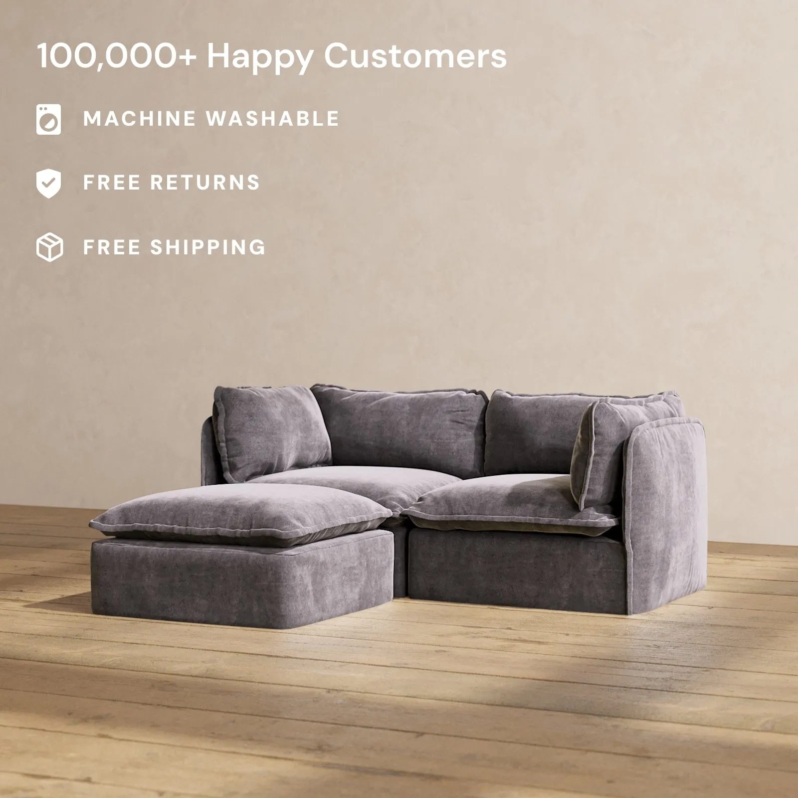 Modular Performance 2-Seater Sectional in Cinder | Deluxe Blend