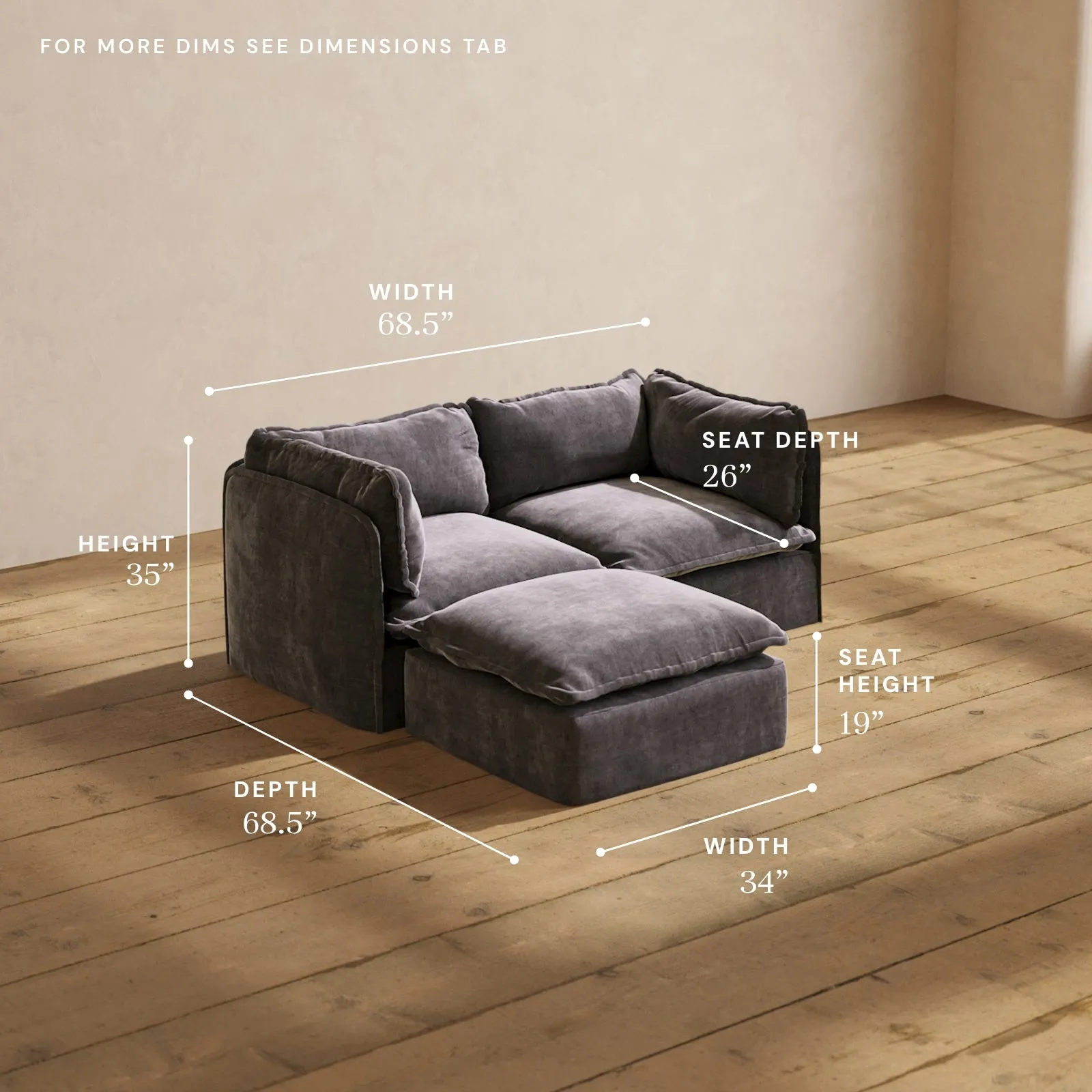 Modular Performance 2-Seater Sectional in Cinder | Deluxe Blend