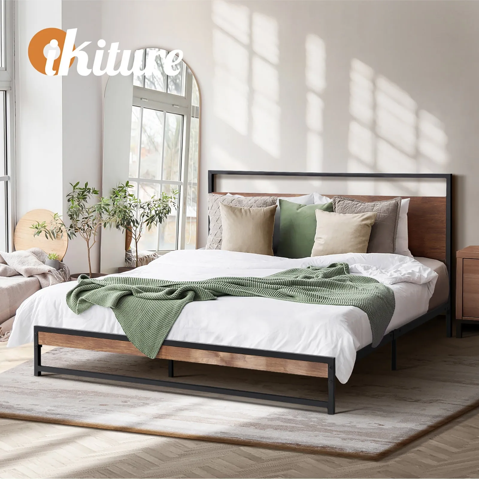 Oikiture Metal Bed Frame King Size Beds Base Platform Wood