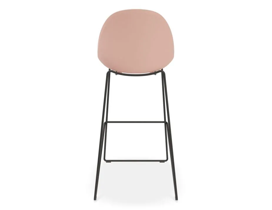 Pebble Soft Pink Stool Shell Seat - Bar Stool 76cm Seat Height - Black Frame
