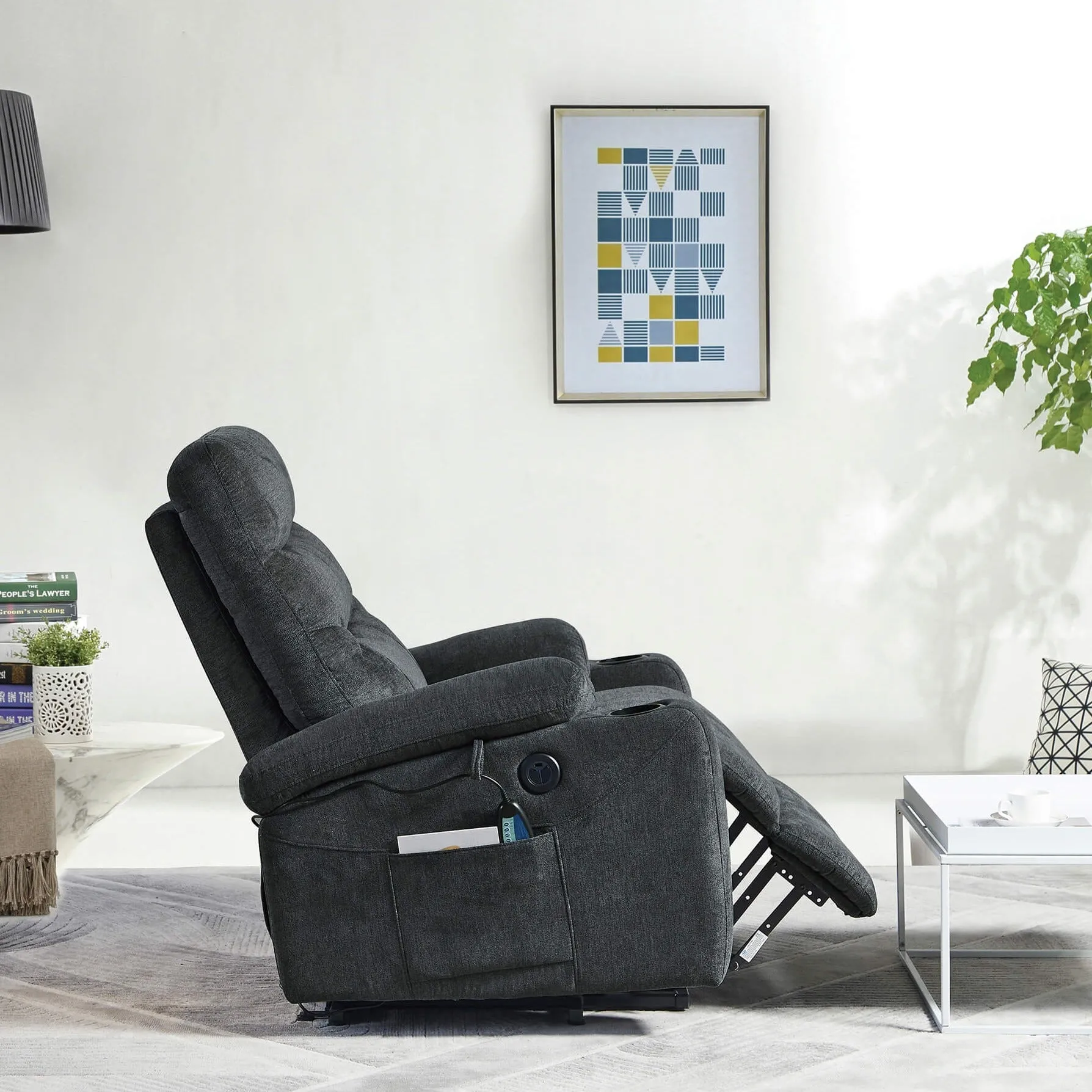 Power Lift Recliner Chair with Massage and Heat for Elderly Electric Recliner Lift Chair with 2 Side Pockets, Cup Holders, USB Port for Living Room, Dark Gray