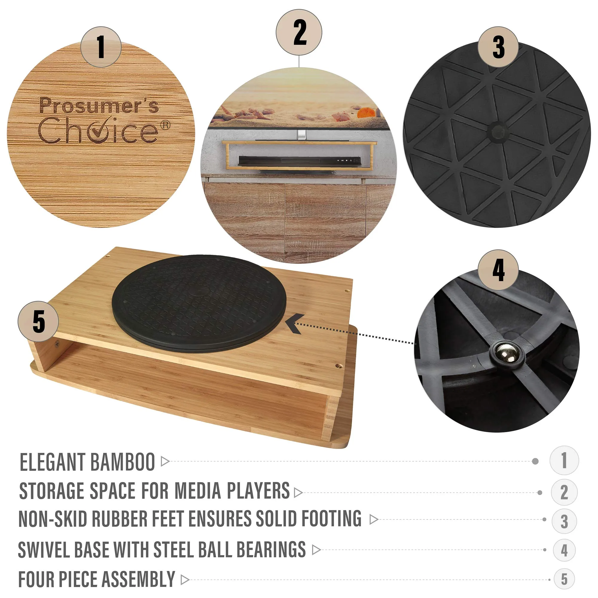 Prosumer's Choice Bamboo 360 Rotating 2 Tier Computer Monitor Stand and Shelf Riser