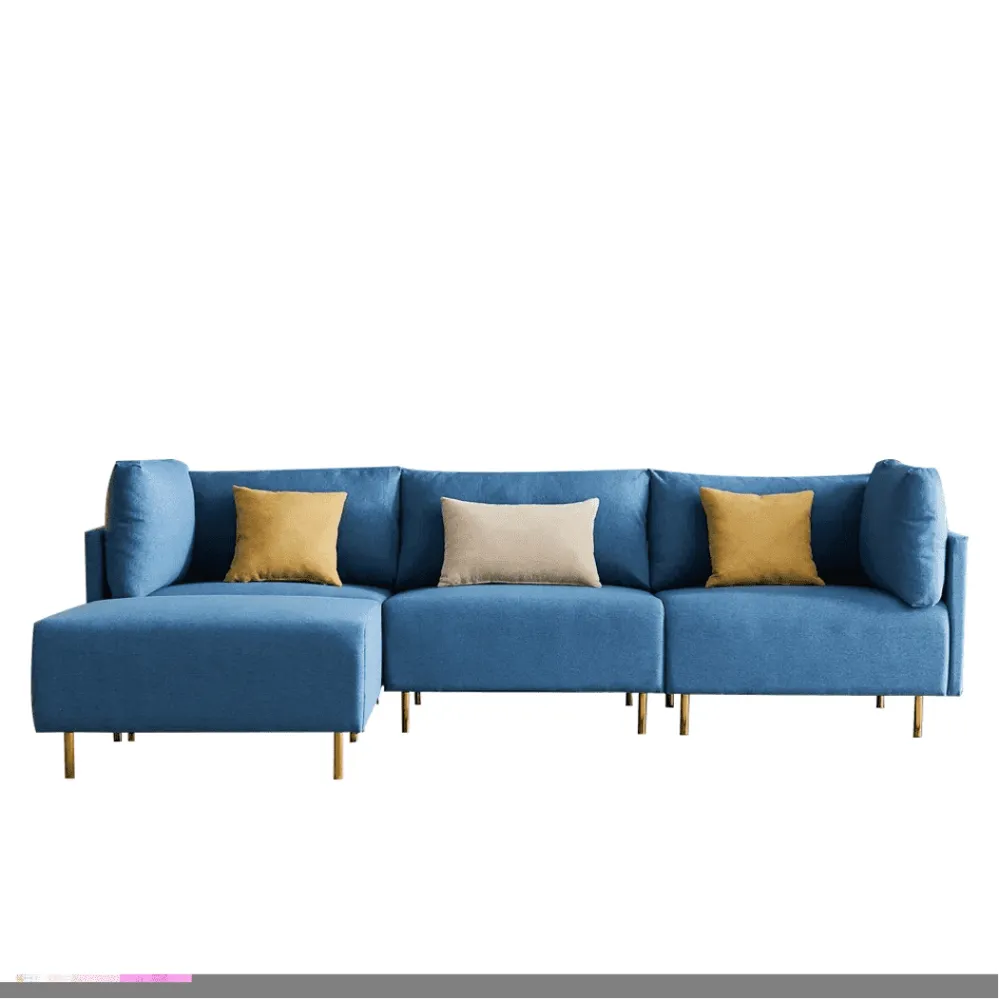 Ronaldo Sectional Sofa Set in Blue Color With Ottoman