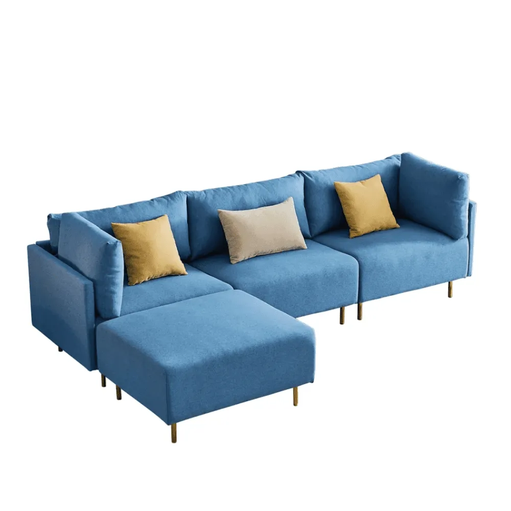 Ronaldo Sectional Sofa Set in Blue Color With Ottoman