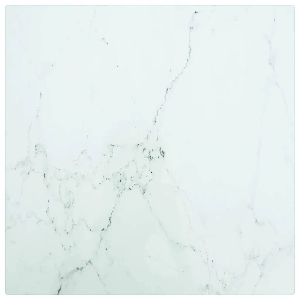 Table Top White 30x30 cm 6 mm Tempered Glass with Marble Design