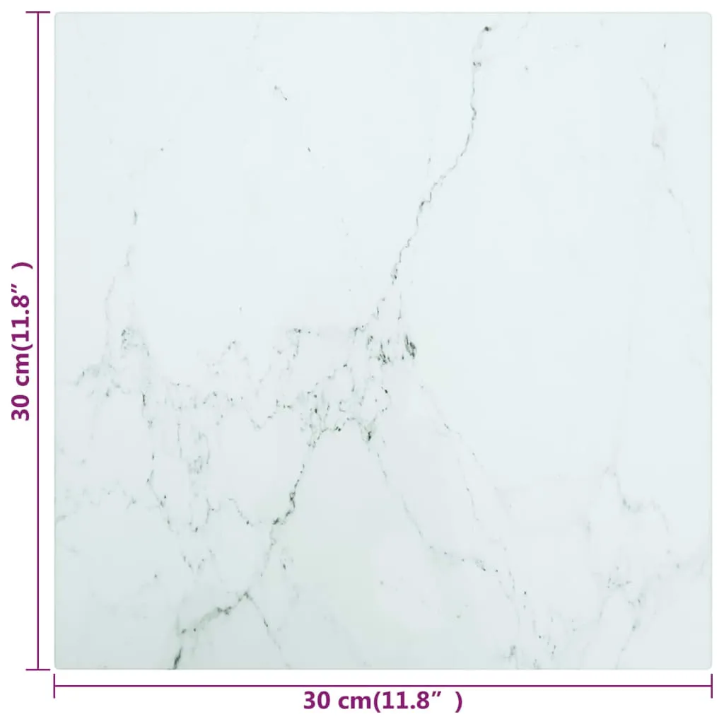 Table Top White 30x30 cm 6 mm Tempered Glass with Marble Design