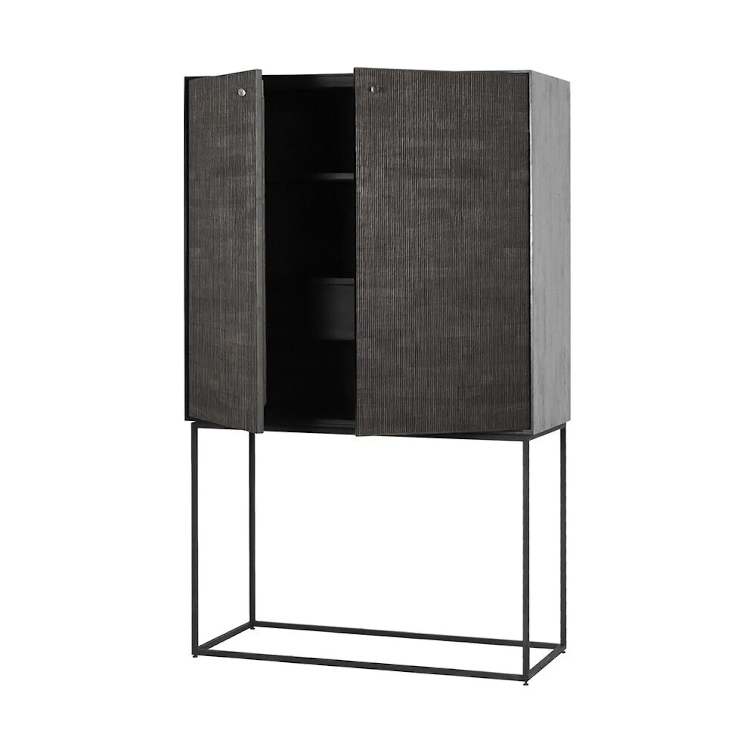 Teak Grooves Black Storage Cupboard - Varnished