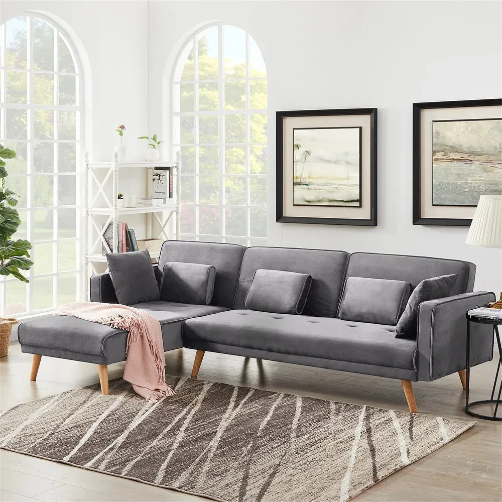 Umrao Upholstered Sectional Sofa In Grey Suede